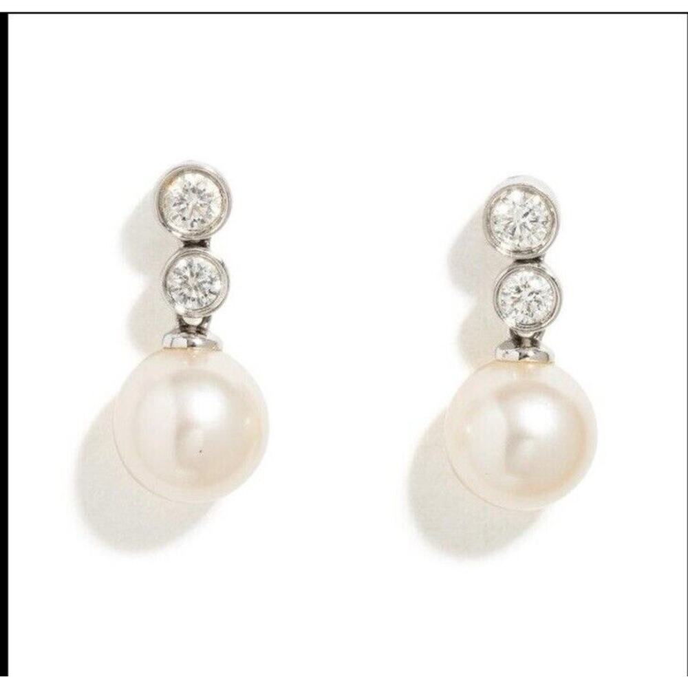 South Sea Pearls over 8 mm, Diamonds & 14k White Gold Fine Earrings